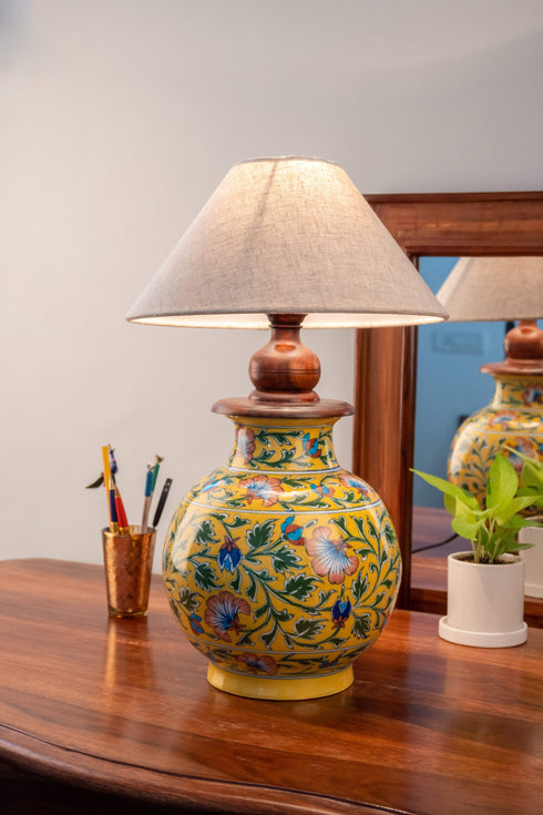 Blue pottery Matka Table Lamp (Without Shade)